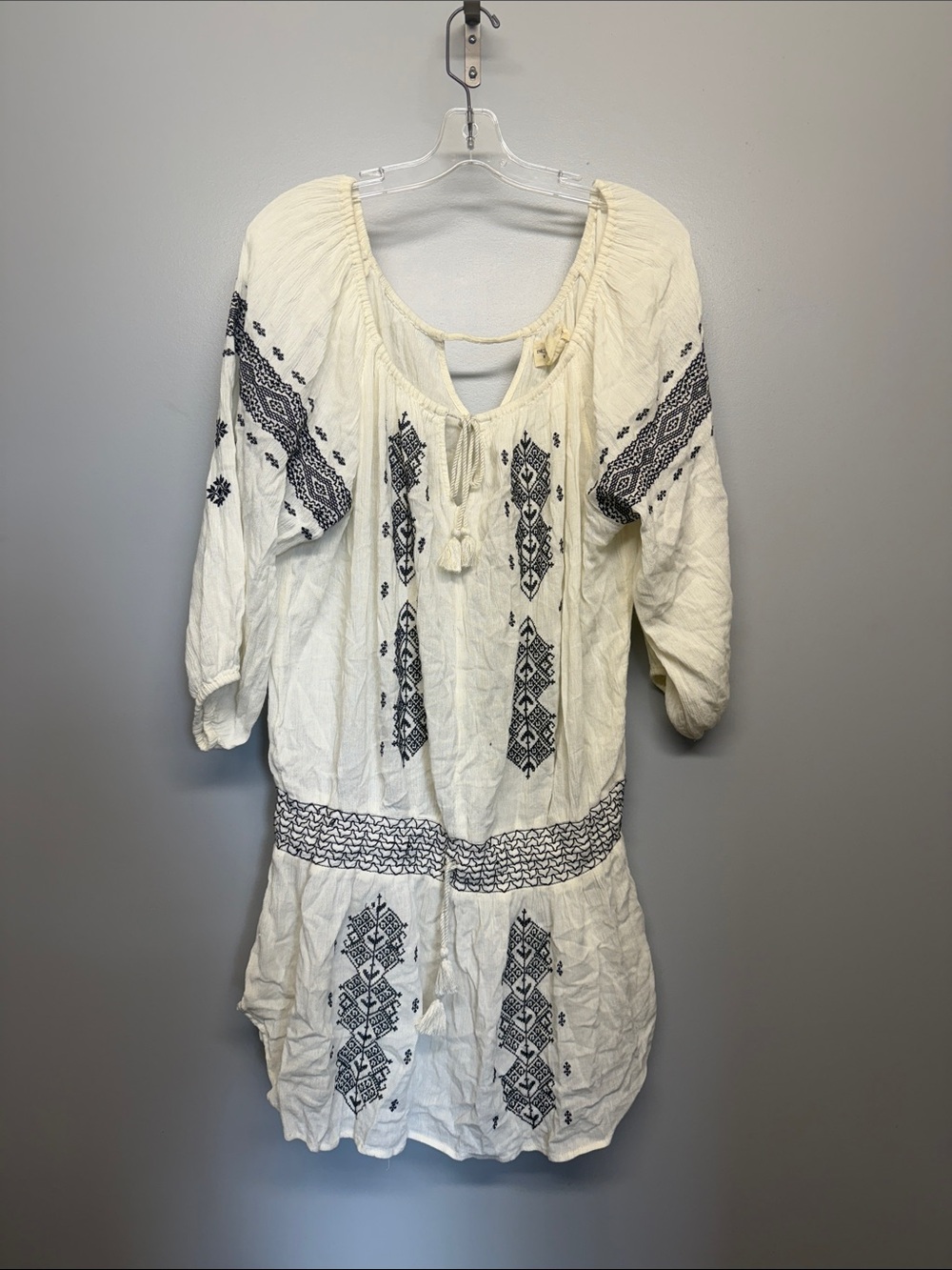 Denim & Supply Ralph Lauren Cream Midi Dress with Black Embroidered Details